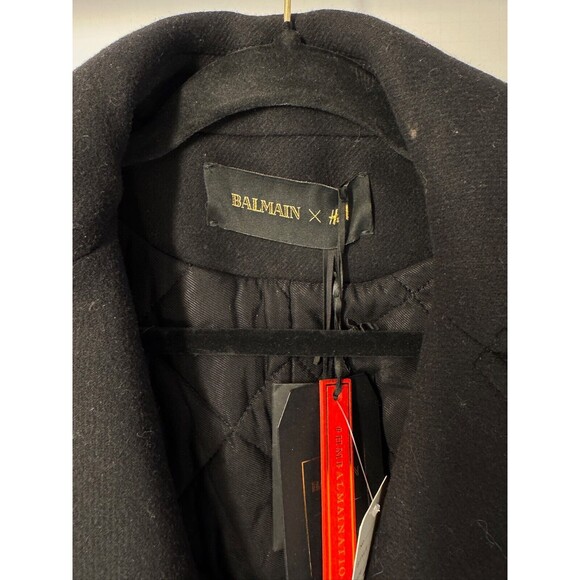 Authentic Balmain x H&M Women's Black Wool-Blend Pea Coat Size 2 NWT RARE - Picture 2 of 9